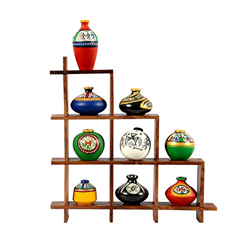 Warli Painted 9 pots with Sheesham Wooden Frame